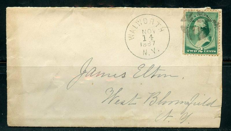 US WALWORTH, NY 11/14/1887 3-C GREEN WASHINGTON COVER TO W. BLOOMFIELD AS SHOWN