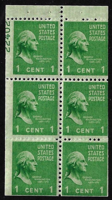 US. Sc 804b. MNH. Booklet pane. Miscut with partial #.  EFO.