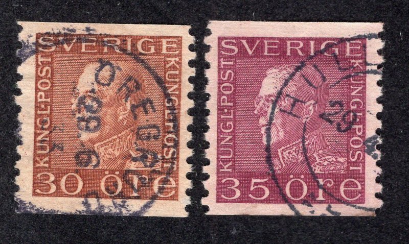Sweden 1925-30 30o & 35o Gustaf V, Scott 179, 181 used, value = 80c