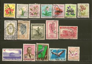 Belgian Congo Collection of 17 Different Old Used Off Paper Stamps