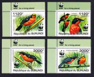 Burundi Birds WWF Papyrus Gonolek 4v Corners with WWF Logo 1st Print dark SALE