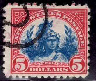 US Stamp #573 $5 Freedom Statue USED SCV $15.00