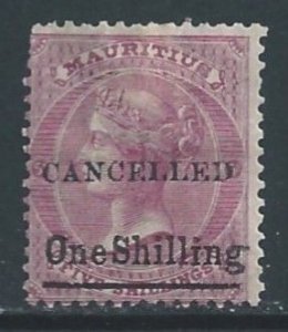 Mauritius #49a MH Ovptd. Cancelled 5sh Queen Victoria Surcharged One Schil...