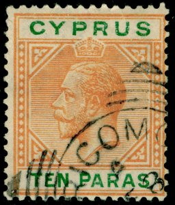 CYPRUS SG85, 10pa orange & green, FINE USED. Cat £18.