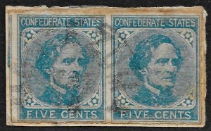 CSA #7 used pair on piece, light town cancel, nicely centered.