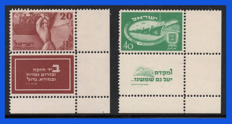 1950 - Israel - Scott n 33 / 34 - MNH - Esquina de Pliego - Gran Lujo - IS- 14