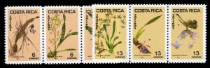 Costa Rica #334a,337a Cat$50, 1985 Orchids, set of two se tenant strips of th...