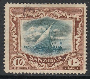 SG 260 Zanzibar 1913 10r Green & Brown very fine used CAT £425