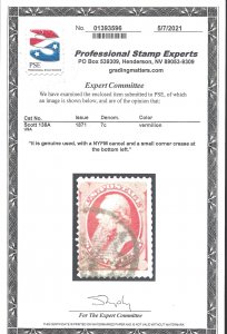 138A Used... PSE Certificate... SCV $800.00... New York Foreign Mail cancel