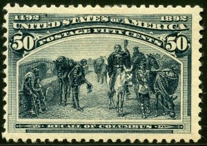 US Scott 240 Colombian Exposition Mint Lightly Hinged Missing a perf.