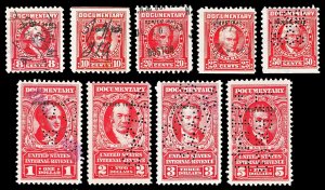 Scott R386//R403 1944 1c-$10.00 Dated Red Documentary Revenues Used F-VF