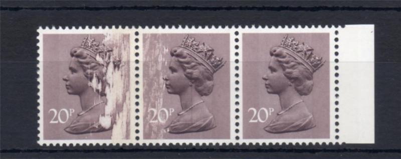 20p MACHIN UNMOUNTED MINT STRIP + PRINTING ERROR