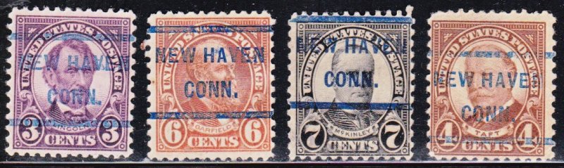 Precancels - New Haven, CT PSS 232 Compound Perf Blue Ink - 4 Different - Tow...
