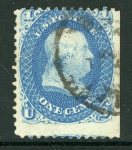 USA 1861 Franklin  1¢ Ultramarine Sc #63a VFU D528