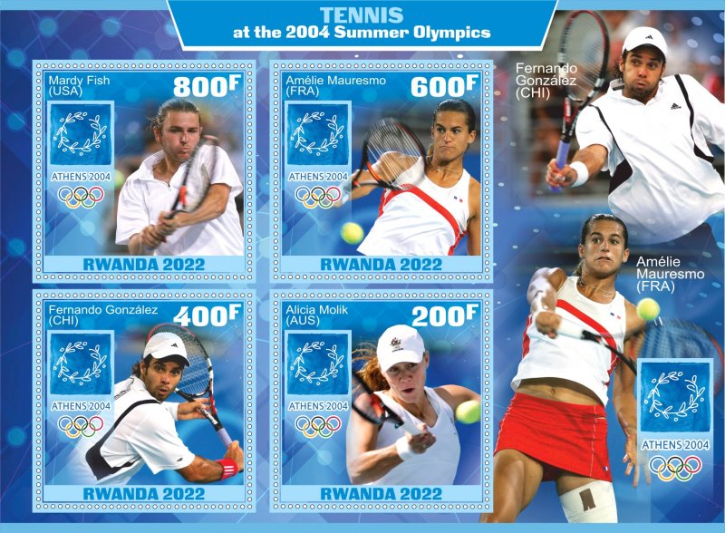 Stamps. Sports. Tennis 2022 year , Rwanda 1+1 sheet perforated