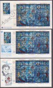 UNITED NATIONS Sc #179.2 FDC x 3 DIFF CACHETS  - CHAGALL WINDOW at UN in NY