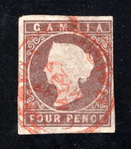 Gambia  SC# 3  VF, Used, 4p Queen Victoria, CV $200.00  .... 2280003