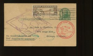 C14 Graf Zeppelin on APR 30 1930 Uprated Post Card to Chicago (Cv 752)