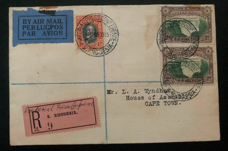 1935 Bulawayo S Rhodesia Imperial Press Conference Airmail Cover To Cape Town