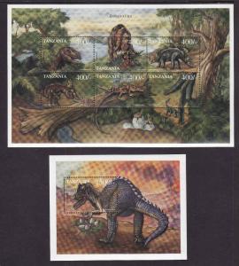 Tanzania-Sc#1986-7-two Unused NH sheets-Dinosaurs-Prehistoric Animals-1999-