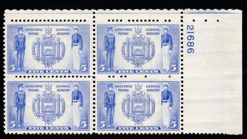 SC# 794 - (5c) - US Naval Academy, MNH plate block/4 - UR # 21686