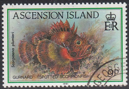 Ascension 1991 used Sc #520 9p Gurnard Spotted scorpionfish