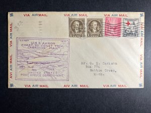 1932 USA Airmail Cover Zeppelin USS Akron Lakehurst NJ to Battle Creek MI 2
