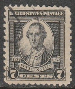 U.S. 712, 7¢ WASHINGTON BICENTENNIAL ISSUE. USED. F. (683)