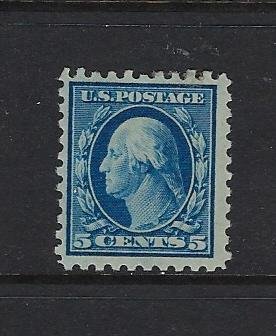 US #466 1916-17 UNWMK  PERF 10- 5 CENT (BLUE)  MINT LIGHT  HINGED