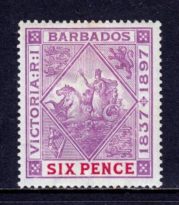 BARBADOS — SCOTT 86 (SG 121) — 1897 6d QV JUBILEE ISSUE — MH — SCV $47