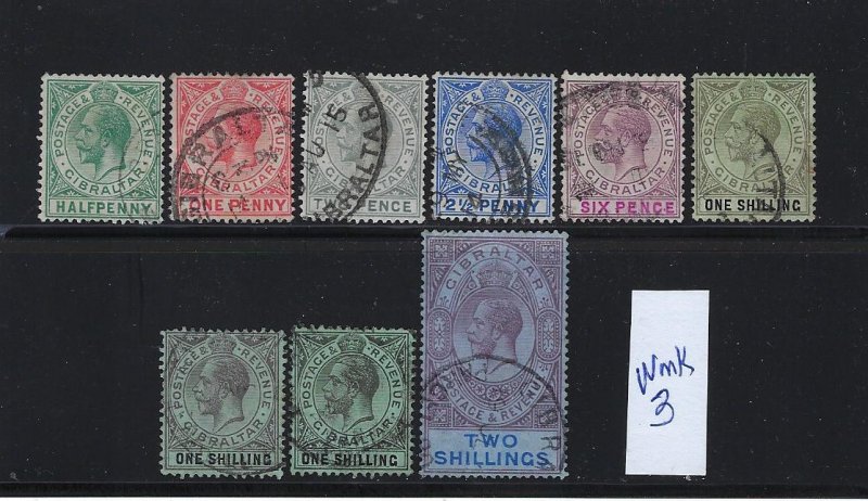 GIBRALTAR SCOTT #66- 71B-72  1912 GEORGE V SHORT SET -WMK 3- USED