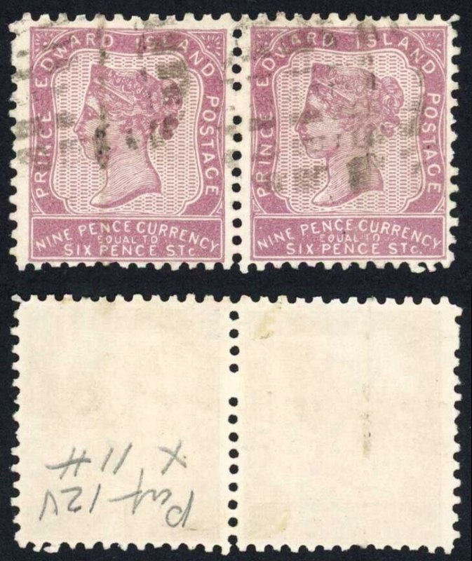 Prince Edward Island SG20 9d reddish mauve perf 11.5 x 12 PAIR Cat 200 pounds