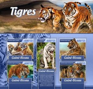 Guinea-Bissau - 2017 Tigers on Stamps - 5 Stamp Sheet - GB17106a