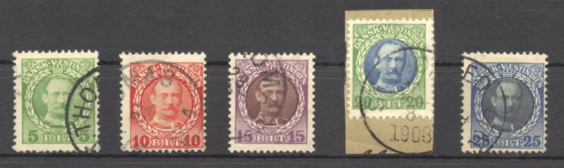 Danish West Indies, 1908 Scott # 43 to 47 five values very fine used