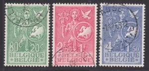 Belgium Sc B544-B546 used 1953 Allegory, Bird & Map cplt F-VF