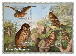 Togo 2021 MNH Birds of Prey on Stamps Owls Tawny Barn Owl Eagle-Owl 4v M/S