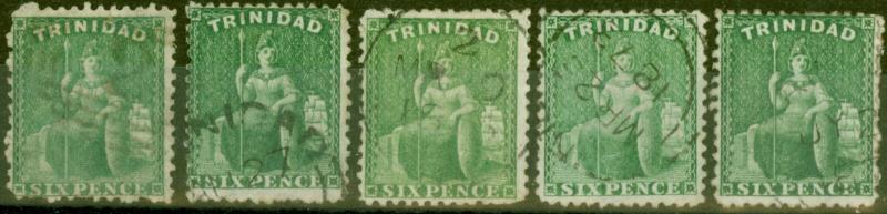 Trinidad 1869 set of 5 6d Shades SG72, 72a, 72b, 72c & 72d Fine Used