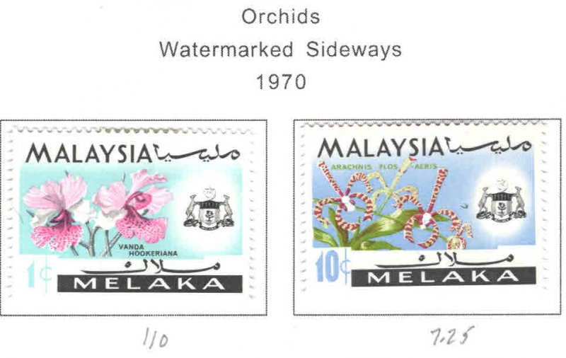 Malaysia Malacca Scott 67a,71a  MH* Orchid stamps wmk variety