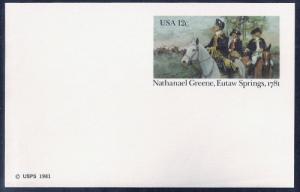 UX90 12 cent N. Greene, Eulaw Springs Card mint NH XF