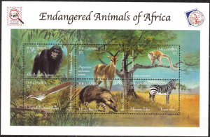 Gambia 2000 Fauna animals Birds Monkeys Zebras Antelopes sheet MNH