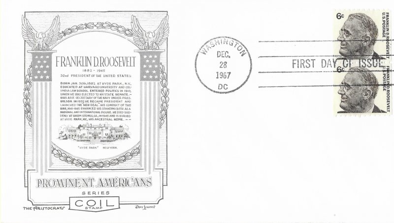 1967 FDC, #1298, 6c Franklin D. Roosevelt, Aristocrats