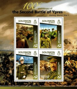 Solomon Islands 2015 - World War I, Battle of Ypres, 100 Years - Sheet of 4 MNH