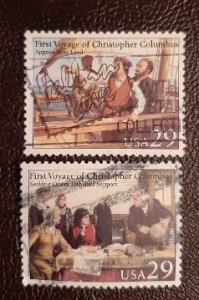 US Scott # 2620; 2622; Two 29c used Columbus Voyages issue, 1992; F/VF centering