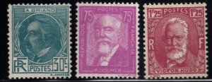 France Scott and Yvert 291-293  Famous Author set of 1933