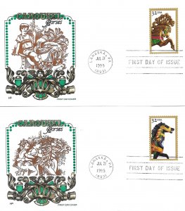 1995 FDC, #2976-2979, 32c Carousel Horses, House of Farnam (4)