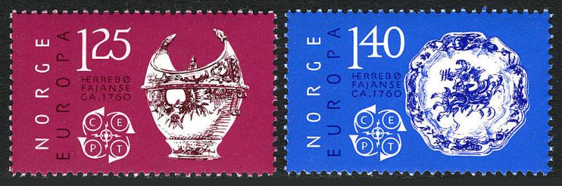 Norway 675-676, MNH. Europa CEPT. Ceramic Bowl, Plate, 1976