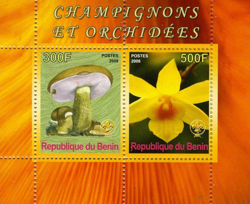 Benin 2008 Orchids & Mushrooms Sheet (2) Perforated mnh.vf