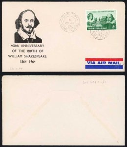 Turks and Caicos 1964 Shakespeare illustrated FDC