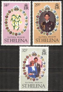 St. Helena 1981 Royal Wedding Princess Diana & Prince Charles Set of 3 MNH