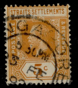 MALAYSIA - Straits Settlements GV SG199a, 5c yellow-orange, FINE USED.